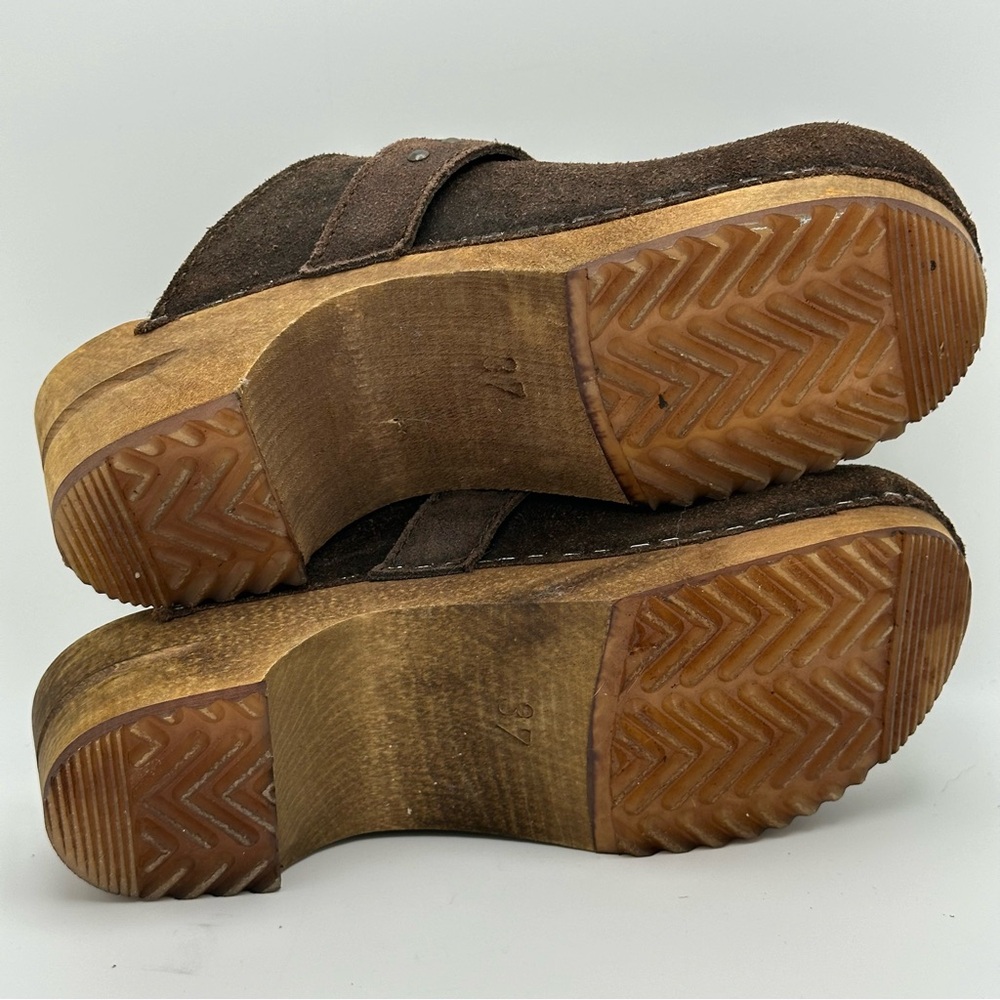 Sanita Brown Suede Oiled Leather Clogs Mules Wood Heel EU 37 US 5.5-6 Re… - Picture 8 of 14